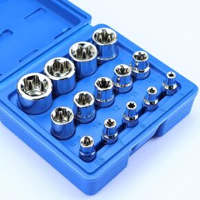 14 قطعة ، مجموعة مقبس E-Torx ، E4 إلى E24 ، الصلب الفاناديوم عالي القوة ، 1/4 "، 3/8" ، 1/2 "أدوات إصلاح السيارات للسيارات ، الدراجات النارية ، والتطبيقات الميكانيكية