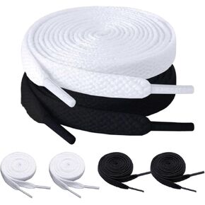 6 Pairs White Black Shoelaces for Sneakers Women Mens, 47" Long Shoe Laces