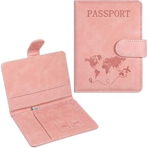 Passport Holder for Travel Women PU Leather Travel Passport Holder Pink with Magnetic Buckle Passport Wallet, Passport Book, Passport Covers for Women and Men Travel Must Haves Accessories