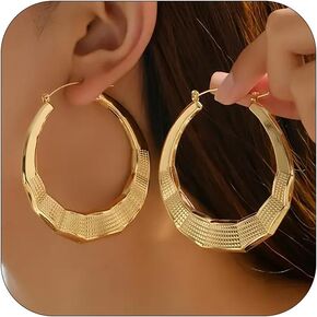 Bamboo Earrings Large Gold Bamboo Hoop Earrings Trendy Hip Hop Chunky Gold Hoop Earring 80s 90s Jewelry Gifts Party Custom Accessories