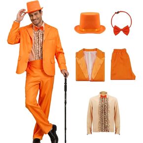 Harry and Lloyd Mens Custome Dumber Orange Gub Blue 80s90s Movie Tuxedo Top Hat Bow Tie Halween Cosplay Outfit