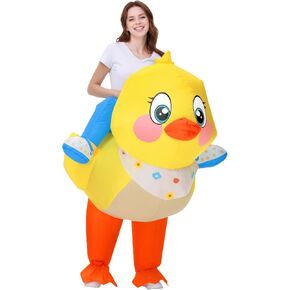 Inflatable Duck Costume for Adult Blow up Costume Halloween Costumes Ride On Duck Funny Animal Costume for Men Women Cosplay Yellow