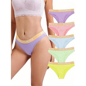Morvia 5-Pack Women Color Block Briefs Underwear Wide Waistband Hipsters Panties Multicolored Assorted Undies