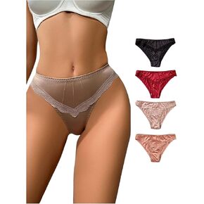 Milumia Women's 5 Pack Lace Trim Satin Silk Briefs Mid Rise Panties Hipster Underwear Lingerie