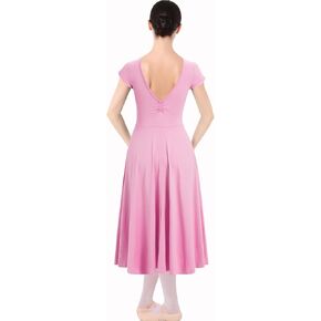 IBAKOM Women Ballet Dance Dress Cap Sleeve Open Back Ruched Front A-Line Ballerina Costume Teen V Neck Flowy Maxi Dresses