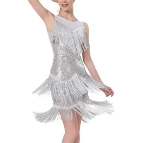IBAKOM Latin Dance Dress for Women Fringe Sequins Flapper Ballroom Dance Dresses 1920s Tassel Salsa Tango Dancing Costume