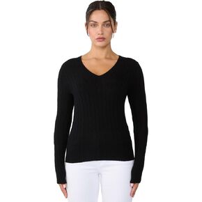JENNIE LIU Women's 100% Cashmere Cable-Knit Long Sleeve Pullover V Neck Sweater