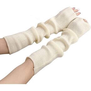 Soft Women Arm Warmer, Winter Long Fingerless Gloves with Thumb Hole, Knit Wrist Warmer Cold Weather Mitten for Ladies Girls