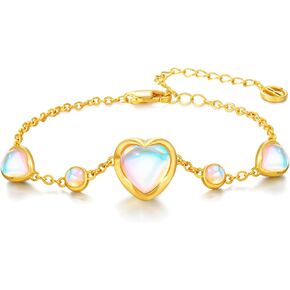 Cicy Bell Womens 18k Gold Plated Bracelets Moonstone Lucky Heart Charm Adjustable Bracelets 6.69" with 2" Extender