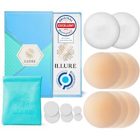 أغطية الحلمة Illure® - وسادات الحلمة السيدات مع واقي الحلمة [4 أزواج] - أغطية حلمة قابلة للغسل وقابلة لإعادة الاستخدام - فطائر حلمة رقيقة ذاتية اللصق مصنوعة من السيليكون [3.15 "Ø] عارية