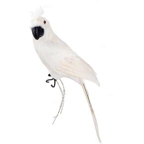 AUEAR, 17.7 Inch White Lifelike Artificial Big Birds Feathered Fake Shoulder Parrot Prop for Decoration Ornament Craft