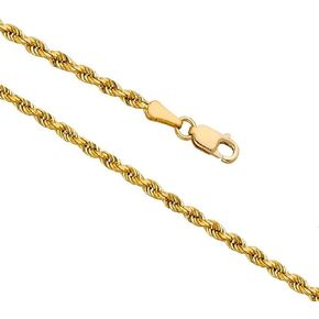14k Real Yellow Gold Solid Rope Diamond Cut Chain Necklace with Lobster Claw Clasp, Ideal GIfts for Women or Men