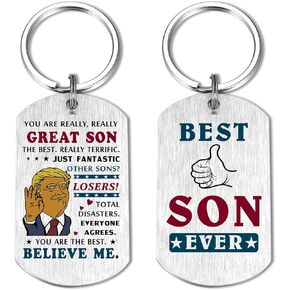 Son Funny Keychain Gifts - Happy Birthday Fathers Day Wedding Anniversary Graduation Gift for Boys, Son Funny Gift from Mom Dad