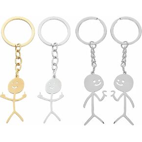 4Pcs Funny Keychain, Matching Couple Keychains Set, Funny Doodle Stainless Steel Friendship Jewelry for Couples Friends Brothers