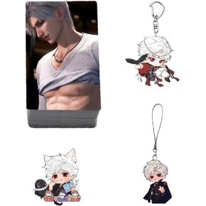 Love and deepspace Caleb Sylus LOMO Cards 50pcs Cosplay Game Card 57x86mm,Pin,Keychain, backpack chain, Mobile phone chain set of 4 Caleb apple (Rafayel)