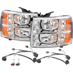 Headlights Assembly for 2007 2008 2009 2010 2011 2012 2013 Chevy Silverado 1500,07-14 Silverado 2500HD 3500 Halogen Headlamp, OE Style