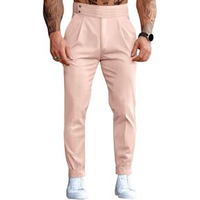 Runcati Mens Dress Pants Pleated Elastic Waist Chinos Trousers Work Suit Pants Slim Fit Slacks
