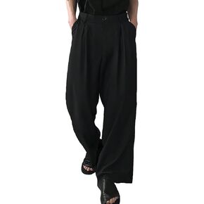 GORGLITTER Men's Pleated Wide Leg Pants Straight High Waisted Work Pants Trousers with Pocket