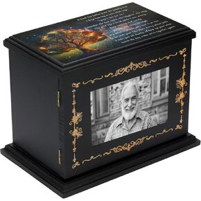 Wooden Cremation Urns for Human Ashes with Photo Frame,Tree of Life Funeral Memorial Box & Casket for Adults, Men, Women,Holds Up to 250 LBS