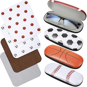 4 Pcs Hard Shell Eyeglass Case with Microfiber Cloth Ball Themed Kids Glasses Case Durable Small Sunglasses Holder Sports Eyewear Storage Box Protective Cover for Boys Girls Men Women