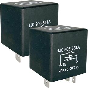 2-Pack 109 1J0906381A Relay – 30A 12VDC 4-Pin SPST Automotive Relay – Compatible with Volkswagen Golf, Audi A4 – Fixes Cooling Fan & A/C Failures