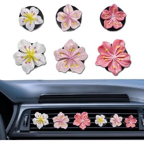 niiiytyb 6pcs لطيف سيارة طيار التهوية مقاطع زهرة التهوية الهواء لمقاطع للمنفات Hawaiian الوردي الكركديه وملحقات سيارة أزهار الكرز ديكور داخلي جمالي للنساء خوخ أزهار