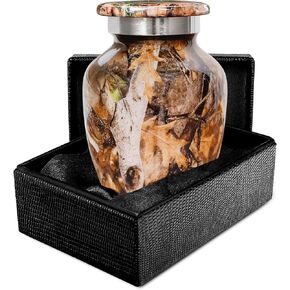Trupoint Memorials Small Urns for Human Ashes Keepsake, Camouflage and Hunters Decorative Mini Cremation Urn for Adult Men and Women, Brown