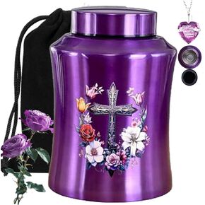 Purple Cross Urns for Ashes for Women Up to 140 LBS, Large Personalized Cremation Urns for Human Ashes Adult Male & Female Decorative and Funeral Keepsake Urn,Love of God Carefully Handcrafted