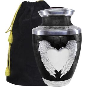M MEILINXU Urns for Human Ashes Adult Man & Women, Cremation Urn for Ashes Adult Male & Female, Burial Urn, Decorative Urns for Funeral, Silver Engraved Angel Wings, Dark Blue and Silvery - Large
