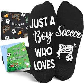 HAPPYPOP Soccer Gifts For Teen Boys Kids - Soccer Gifts Socks For Teenage Preteen Tween Kids With Greeting Card