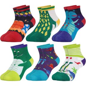 Queenshin Boys Novelty Socks Fun Crazy Funny Cute Cartoon Space Balls Car Animal Games Kids Ankle Cotton Socks 6 Pairs