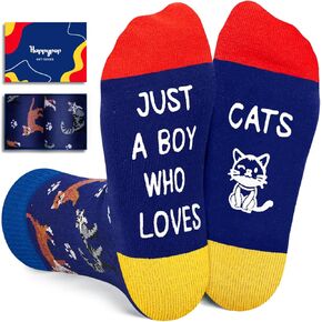 HAPPYPOP Dog Cat Gifts for Boys - Teen Boys Pet Socks, Dog Cat Lover Gifts for 10-12 Year Old, Funny Socks for Kids