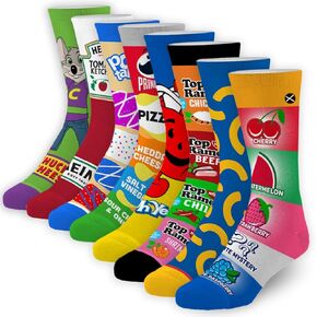 Odd Sox-Big Kids 8-Pack Food-Pack-Themped Crew Socks Socks مجموعة هدايا-متعة وعلامات خفيفة ملونة-هدية ناعمة ومريحة للأطفال الذين يحبون الطعام-كن غريبًا ،