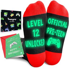 HAPPYPOP 7-12 Year Old Birthday Socks - Gifts for 7-12 Year Old Preteen Boys Girls in Gift Box with Greeting Card