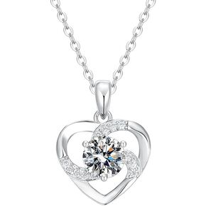 14K الذهب على شكل قلب 1 قيراط D-Color VVS1 قلادة الماس ، هدية رائعة وذات للنساء