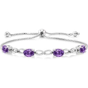Gem Stone King 925 Sterling Silver Purple Amethyst and White Lab Grown Diamond Tennis Bracelet For Women (3.02 Cttw, Oval 7X5MM, Gemstone Birthstone, Fully Adjustable Up to 9 Inch)