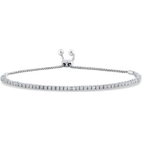 Lab Grown Diamond Bracelets for Women | 1/4-1 Carat White Gold Plated Sterling Silver Adjustable Bolo Diamond Bracelet
