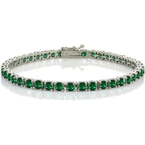 Ice Gems Sterling Silver Created Ruby, Sapphire or Emerald Gemstone 4mm Round Tennis Bracelet