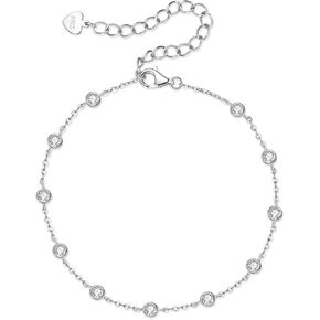 Moissanite Tennis Bracelet, 18K White Gold Plated Imitation Diamond Bracelets for Women, 925 Sterling Silver Wedding Stacking Bezel Set Classic Bracelets, D Color VVS1 Round Cut, GRA Certificate