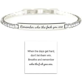Remember Who The Fuck You Are Bracelet, Moissanite Tennis Bracelet Stainless Steel Dainty Crystal Bracelet Inspirational Motivational Christmas Birthday Jewelry Gift For Women Man