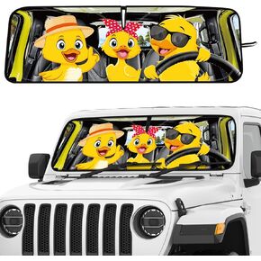 Windshield Sun Shade متوافق مع Jeep JK JKU JL JLU 1997-2023 ومتوافق مع Gladiator JT 2020-2023 قابلة للطي من أشعة الشمس القابلة للطي القابلة للطي (16.5 "× 52.5" ، بطة كلاسيكية)