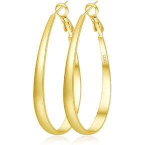 Silver Hoop Earrings for Women,Oval Lightwieght Sterling Silver Hoops Hypoallergenic Large Hoop Earrings for Women Gifts
