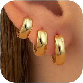 Milacolato 3 أزواج من أقراط Gold Hoop للنساء 14K مملوءة بالذهب 925 من الفضة الاسترليني بوست صغيرة مكتنزة من الأقطار ذات الأطوار الذهب Hypoallergenic العصرية الذهب.