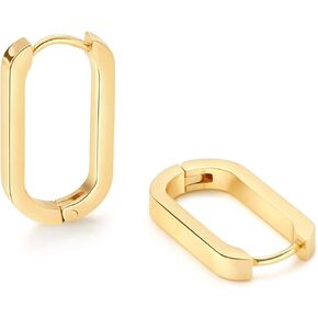 Gold Paperclip Earrings for Women 18K Gold Plated Oval Hoops Earring Rectangle Earrings Square Hoops U Shape Link Hoops Earrings Chunky Hoop Earrings