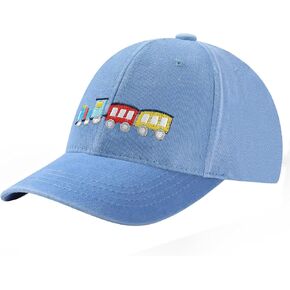 Adjustable Kids Baseball Cap for Boys (3-8 Years), Washable Denim with Train Design, Baseball Hat for Sports & Daily Wear