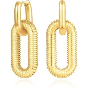 أقراط من الذهب الورقية للنساء 18 كيلو بايت مطلي بالذهب مطلي بيضاوي الأطواق المستطيل أقراط الأطواق مربعة U. in Kuwait