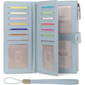 GAEKEAO Wallets for Women Leather RFID Blocking Large Capacity Card Case Ladies Wristlet Clutch Wallets Zipper Pocket with 4 ID Windows 23 Card Slots