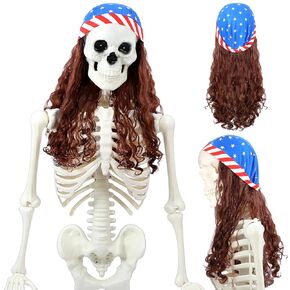 12 ft Skeleton Accessories Mullet Wig 4th of July Headband Mullet Wig Skull Cap Patriotic USA Independence Day Costume American Flag Sports Striped Sweatbands for Party Supply