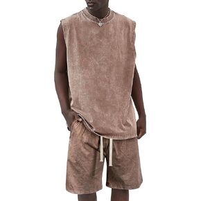 Derminpro Men's Cotton Short Sets 2 Piece Outfits Casual Summer Short Sleeve/Sleeveless Tracksuits