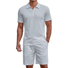 Uni Clau Mens Summer Track Suits 2 Piece Shorts Sets Short Sleeve Sweatsuit Outfits Zip Golf Casual Polo Shirts and Shorts